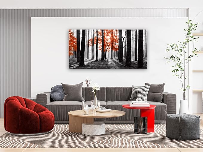Cao Gen Decor Art S06662 Wall Art Canvas Painting Red Tree in Black and White