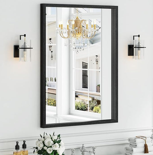 Syndra Black Wood Frame Bathroom Mirror, Waterproof Slim Deep Frame,