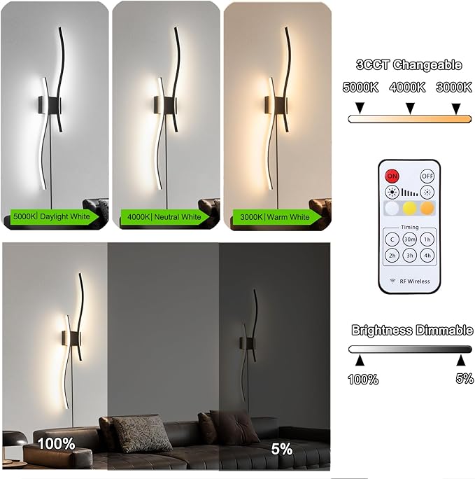 Daunton Modern Black Plug in Wall Sconces Set of 2