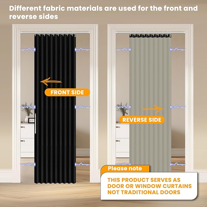 AJAZZ 100% Blackout Accordion Doors Interior Magnetic Door Curtain Folding