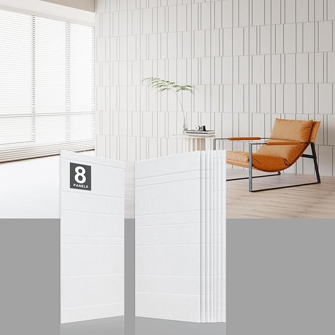 Acoustic Wall Panels â 8 Pack 31.75"x15.75" Thick White Striped Groove Sound