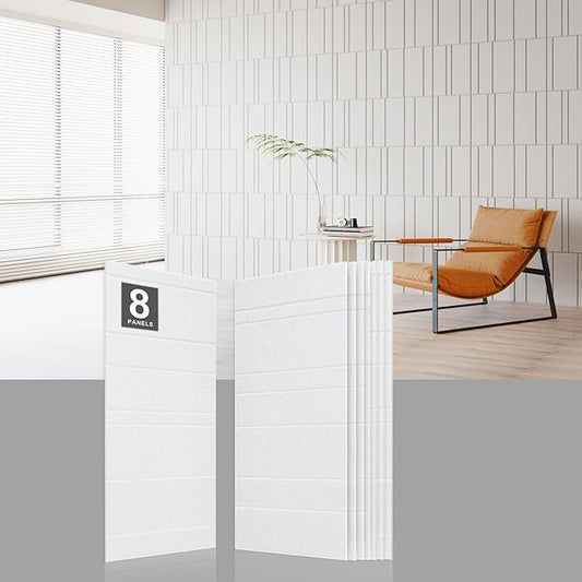 Acoustic Wall Panels â 8 Pack 31.75"x15.75" Thick White Striped Groove Sound