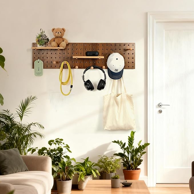 Brown Wood Pegboard Modular Display Wooden Pegboard Combination Wall Organizer