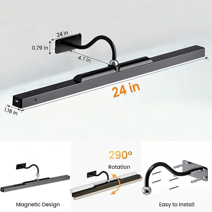24Inch Picture Lights Battery Powered 6000mAh -3 Pack Black Wireless Remote