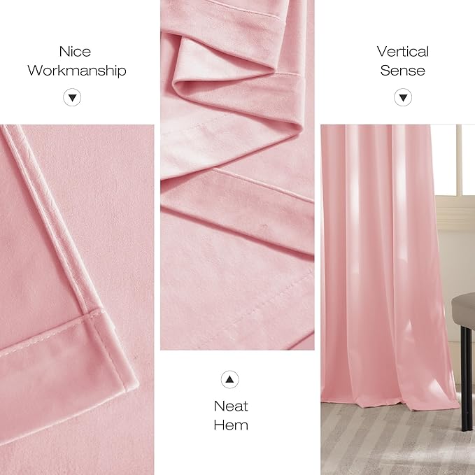 NICETOWN Baby Pink Velvet Curtains 84 inch Long 2 Panels
