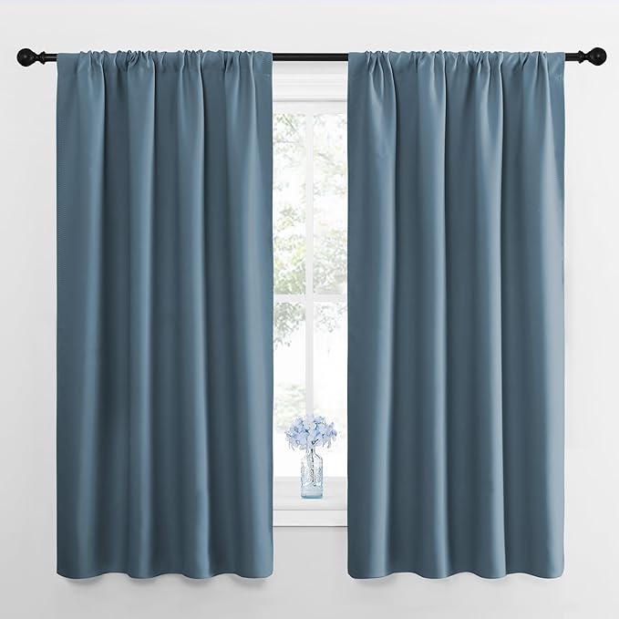 NICETOWN Bedroom Curtains Blackout Draperies, Smoky Blue, 1 Pair, 34-inch W x