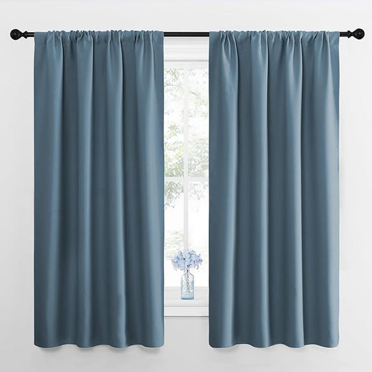 NICETOWN Bedroom Curtains Blackout Draperies, Smoky Blue, 1 Pair, 34-inch W x