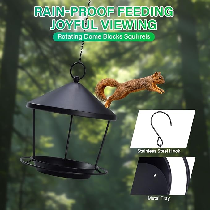 Bird Feeder for Outdoor Hanging,Hanging Bird Feeder with Roof,Elegant Garden Sculpture with Multi-Use Bird Bath and Feeder with Chain and Hook,Creative Decor for Patio Balcony Yard Home