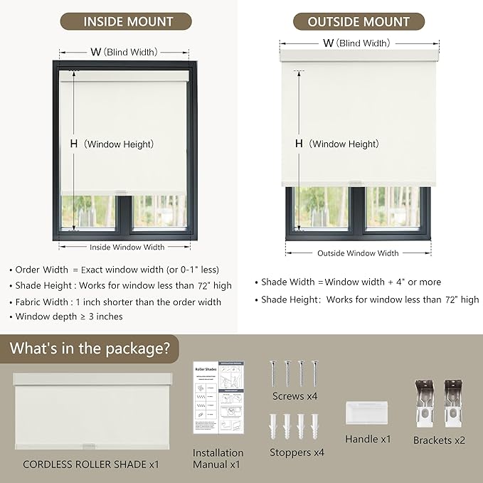 SUNOFF Cordless Blackout Roller Shades Blinds