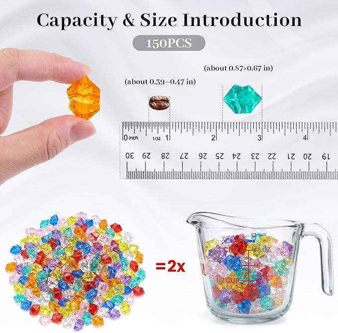 DomeStar 150PCS Multicolored Acrylic Fake Gems, Crushed Ice Rocks Pirate Treasure Jewels Vase Fillers, Table Scatter, Sensory Bin Filler, Photo Props, Pirate Party Favors Easter Decor