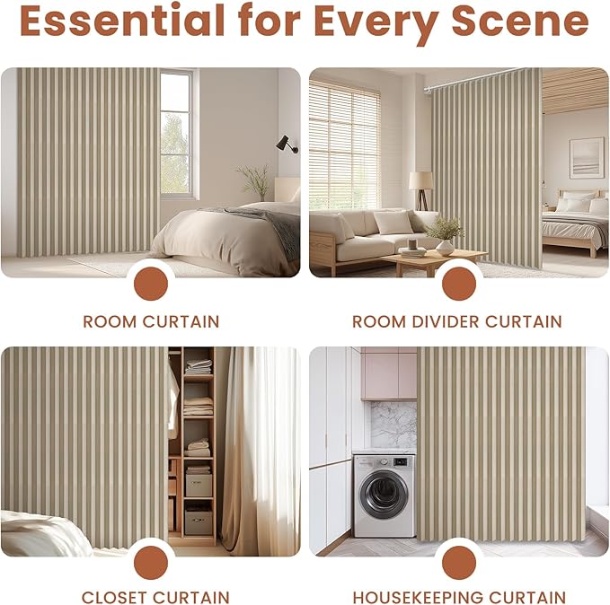 AJAZZ Blackout Accordion Door Curtain 98"x84" Cream Yellow