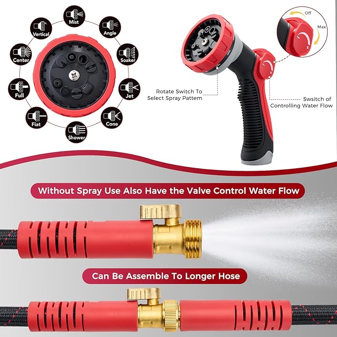 PANYEE 50FT Garden Hose, Flexible Water Hose,Lightweight Non-Expanding Leak Proof hose with 10 Functions Sprayer, Durable, Anti-Kink,Pressure Resistant for Yard, Outdoor