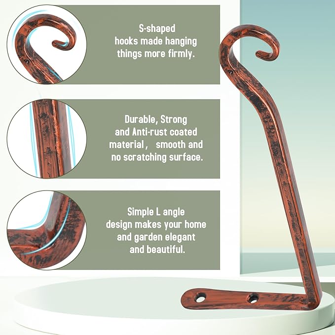FEED GARDEN 2 Pack 10 Inch Hanging Plant Bracket Wall Hooks Decorative Plant