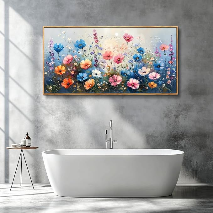 QIYILEXWART Large Wall Art For Living Room Canvas Wall Decor For Bedroom Watercolour Painting Office Decoration Colorful Flowers Wall Picture Artwork Ready To Hang Home Decor Wood Framed