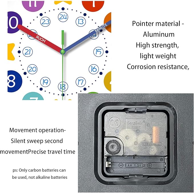 XFM Colorful Kid Wall Clock 12 Inch Silent Non Ticking Quartz Battery Operated