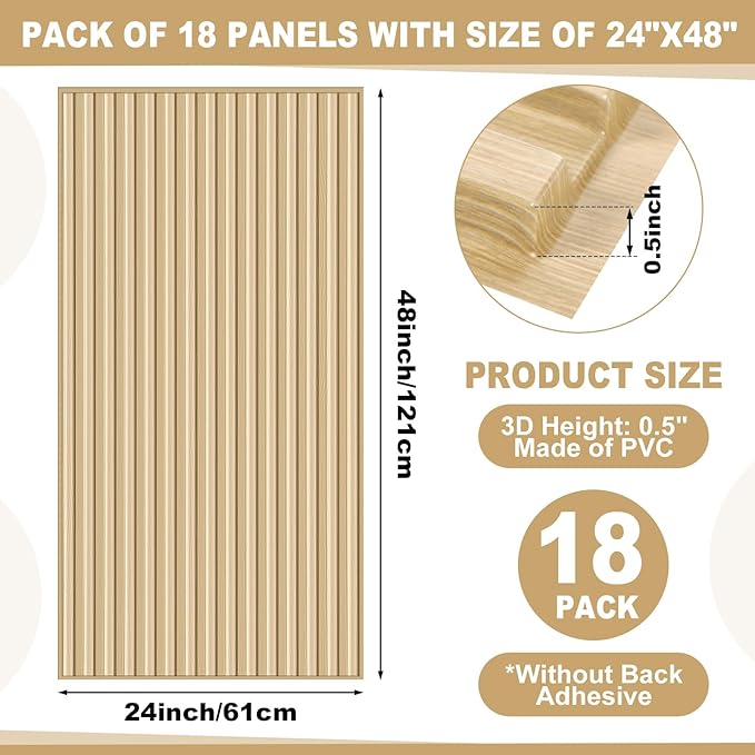 Nuanchu 18 Pack 4x2 FT 3D Slat Wall Panels Large PVC Fluted Panel Decorative