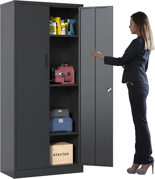 Metal Storage Cabinet with Adjustable Shelves, Garage Tool Cabinet with 2