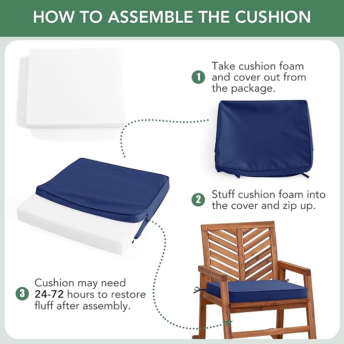 Summsun Outdoor Chair Cushions Set of 2: Waterproof & Fade Resistant Seat Cushion for Patio Furniture - 19 x 19 x 2 Inch Chair Pads with Ties and Hidden Zipper - Patio Chair Cushion Replacement, Navy