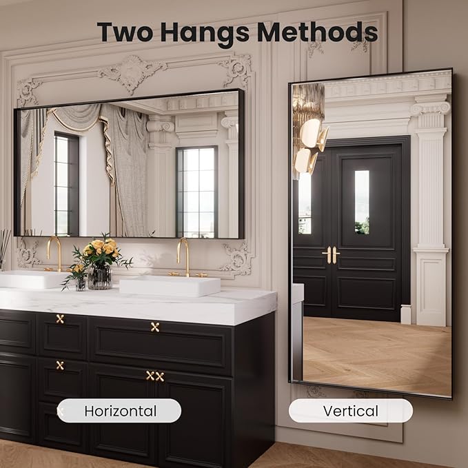 LOAAO Black Bathroom Mirror 72"X32"
