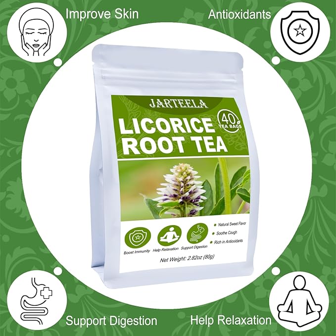 Jarteela - Licorice Tea Bag, 2g x 40 Count - Natural Pure Licorice Root Tea Bags - Non-GMO - Caffeine-free Tea -Support Digestion & Healthy Skin