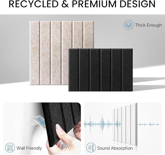 Large Cork Bulletin Board for Wall 36"x24", 6 Pack Felt Slat Wall Panel Tiles