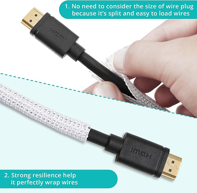 20ft - 1/4 inch White Cable Sleeve, Cable Organizer for Desk PC TV Computer, Wire Protector Cable Wrap Cover, Cord Management for Home Office