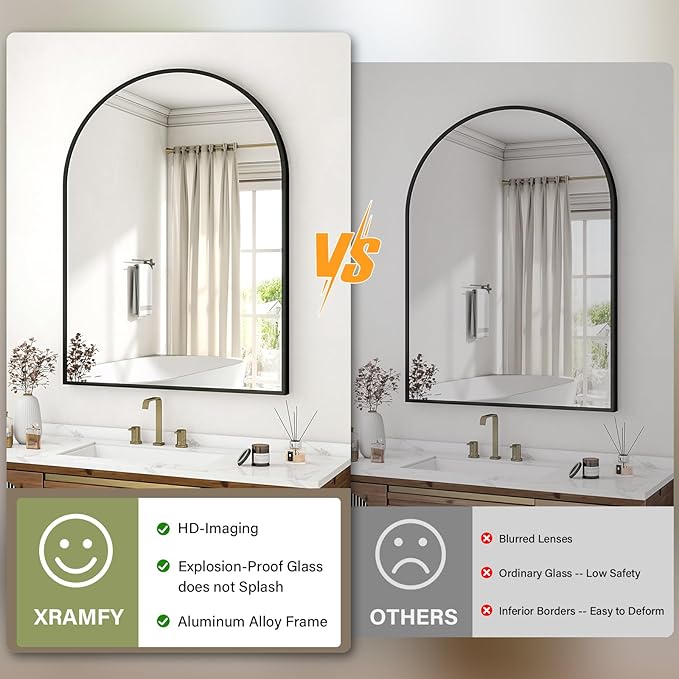 XRAMFY 32"x48" Arched Bathroom Mirror