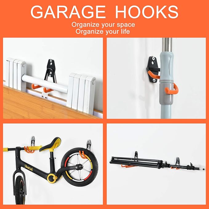 Aoben Heavy Duty Steel Garage Storage Hooks - Utility Tool Hangers and Combinable Wall Mount Hooks for Organizing Ladder, Hold Chairs, Heavy Tools (Small U, 10 Pack)