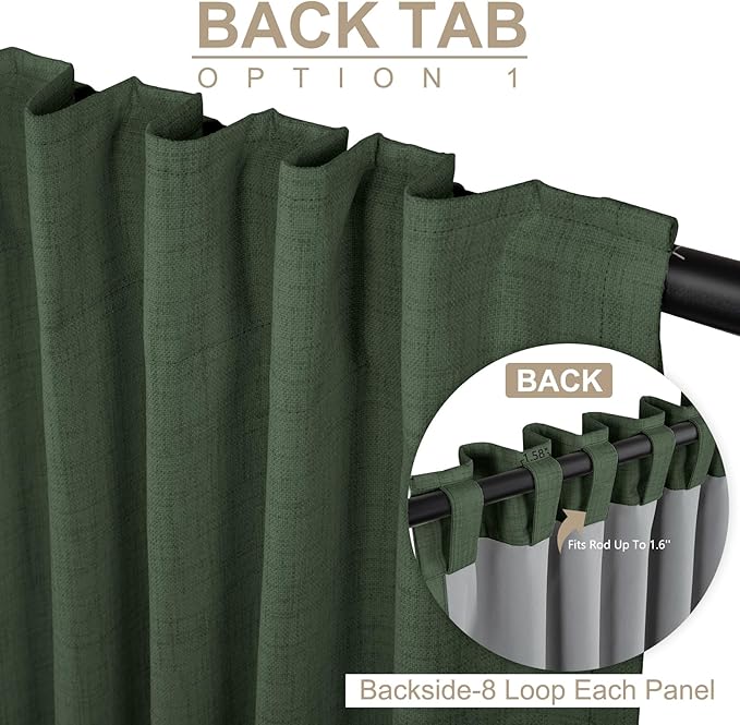 100% Blackout Shield Green Linen Blackout Curtains