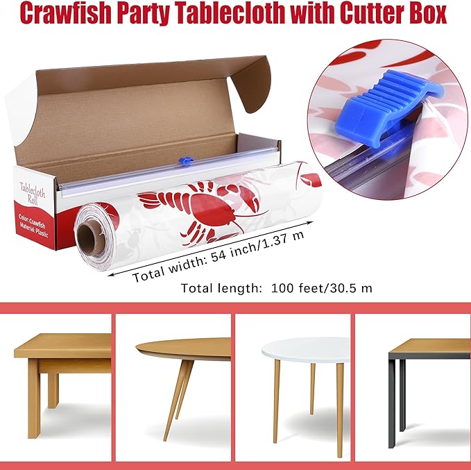 Kochorie 100 Ft x 54 Inch Crawfish Party Tablecloth Roll