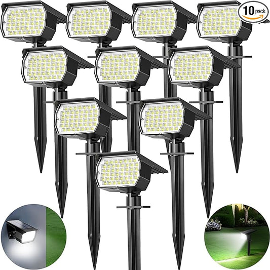 Tadyreal Solar Spot Lights Outdoor 10 Pack, [46 LED/3 Modes] Solar Landscape Spotlights Waterproof, 2-in-1 Auto On/Off Solar Powered Lights for Outside Yard Garden Wall Pathway(Cool White)