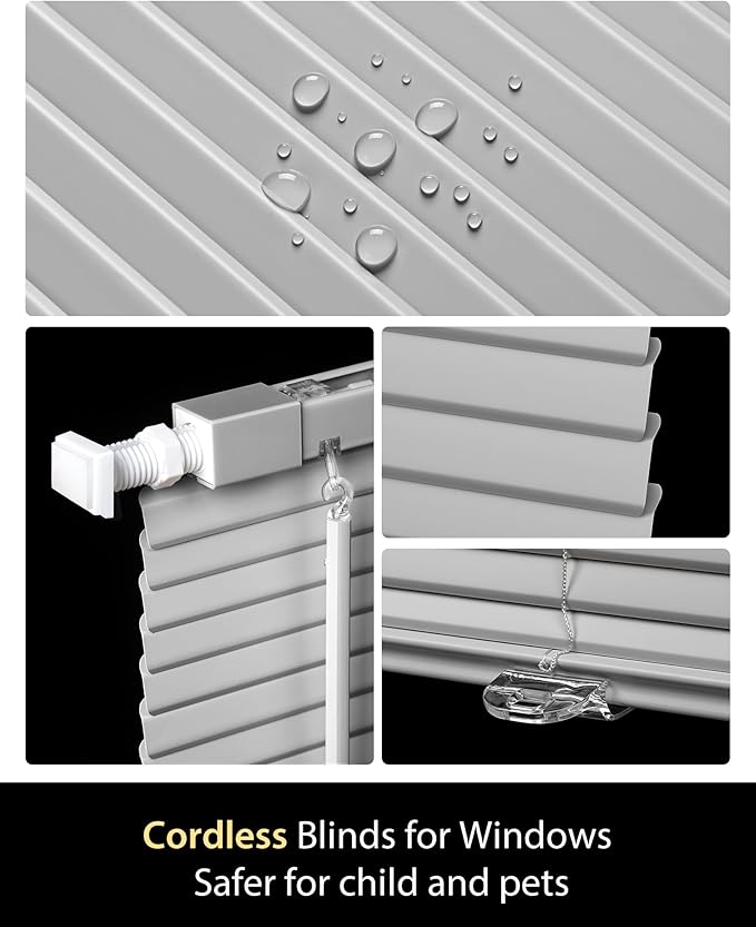 UNISHADES No Drill Blinds for Windows 1" Vinyl L-Shaped Slats Cordless Mini