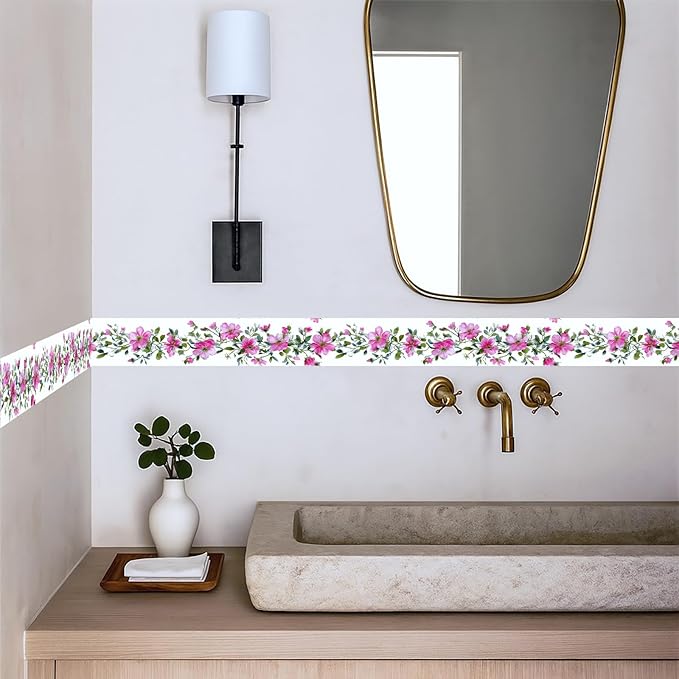 Pink Floral Wallpaper Border 196x4 Inch Peel and Stick Wall Border Self
