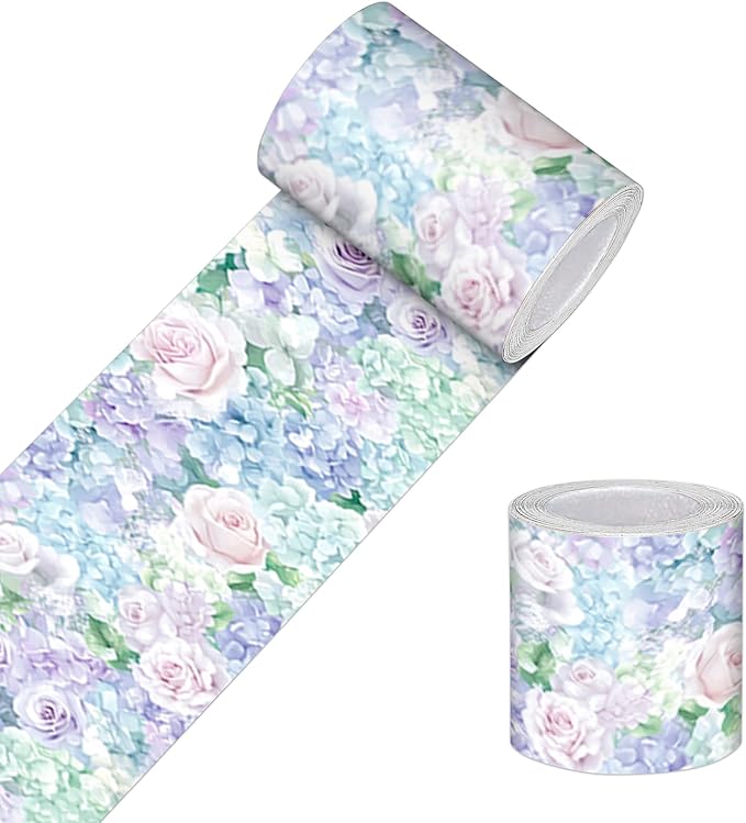 HOMETITUTE Wallpaper Border Peel and Stick Wall Border Pastel Floral Garden