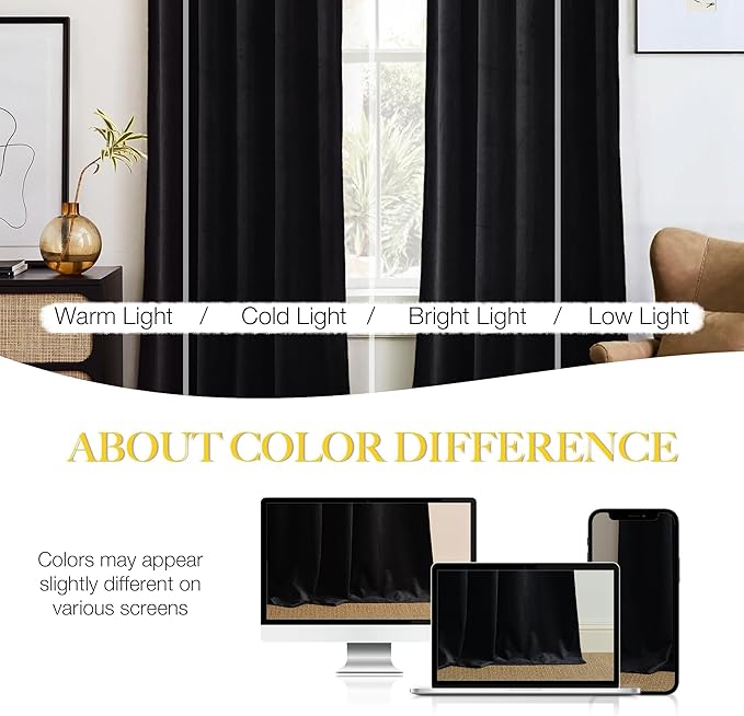 NICETOWN Black Velvet Curtains 84 inch Long
