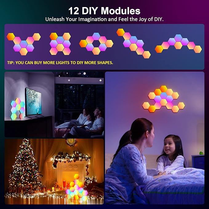 OJQ 12 Pack Hexagon Lights Wall RGB Panel