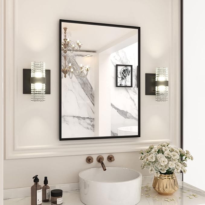 LOAAO 22"X30" Black Rectangle Bathroom Mirror Wall, Matte Black Aluminum Alloy