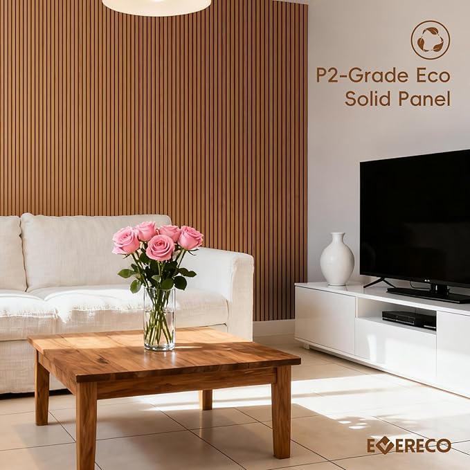 EVERECO 6 Pack Wood Slat Acoustic Wall Panels 92.5" × 7.87", 3D Sound Absorbing