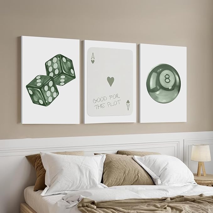 BOKPEN Green Poker Dice Canvas Wall Art Funky Y2K Trendy Preppy Pictures Lucky