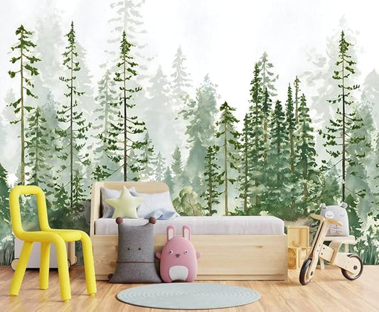Boys or Girls Cartoon Pine Tree Forest wallpeper Nursery Kids Bedroom wall Mural