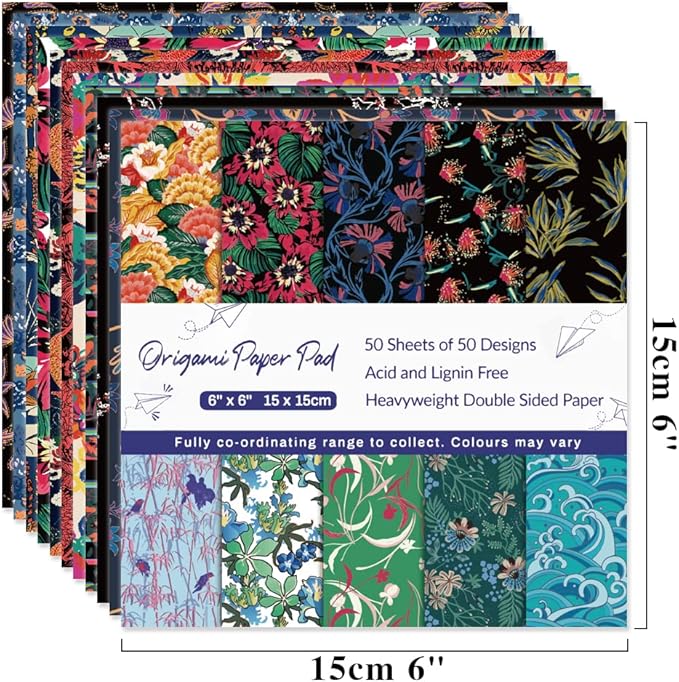 Origami 6x6 Paper Kit 150 Sheets 50 Vivid Colors Double Sided Same Printed Traditional Patterns Square for Arts Crafts Projects Japan traditional Chiyo Japanese Chiyogami
