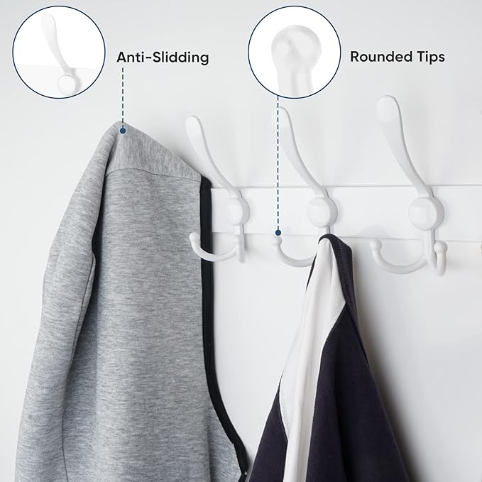 TICONN Wall Mounted Coat Rack, Five Heavy Duty Tri Hooks All Metal Construction