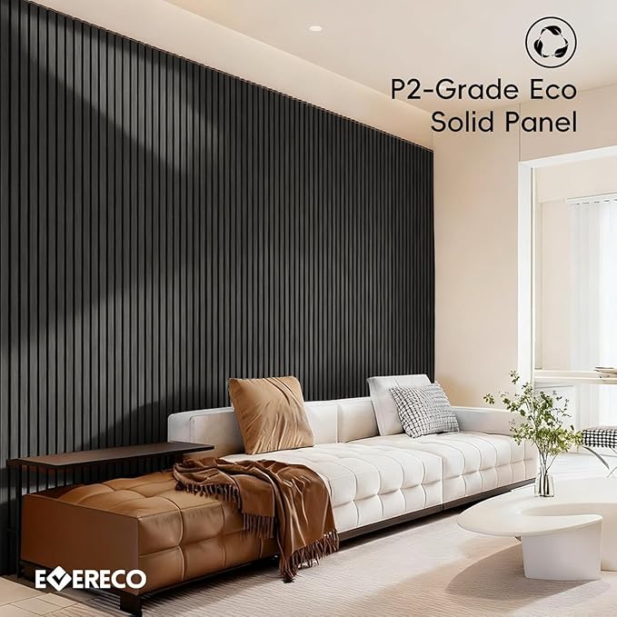 EVERECO 6 Pack Wood Slat Acoustic Wall Panels 92.5" × 7.87", 3D Sound Absorbing