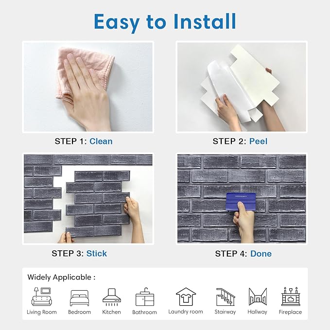 COMSTICKC 3D Faux Brick Wall Panels Peel and Stick Tiles, Small Size Thin PVC