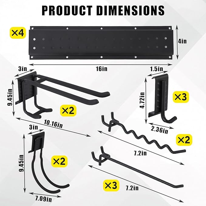 Garvee Garage Tool Organizer Wall Mount, 64 Inch Heavy Duty Garden Tool Storage Organization with 12 Adjustable Hooks, 16 Pack Yard shed Tool Organizer System for Shovel Rake Broom Ladders