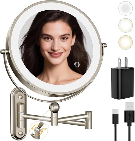 9" Wall Mounted LED Lighted Makeup Vanity Mirror - 4000mAh Rechargeable Double