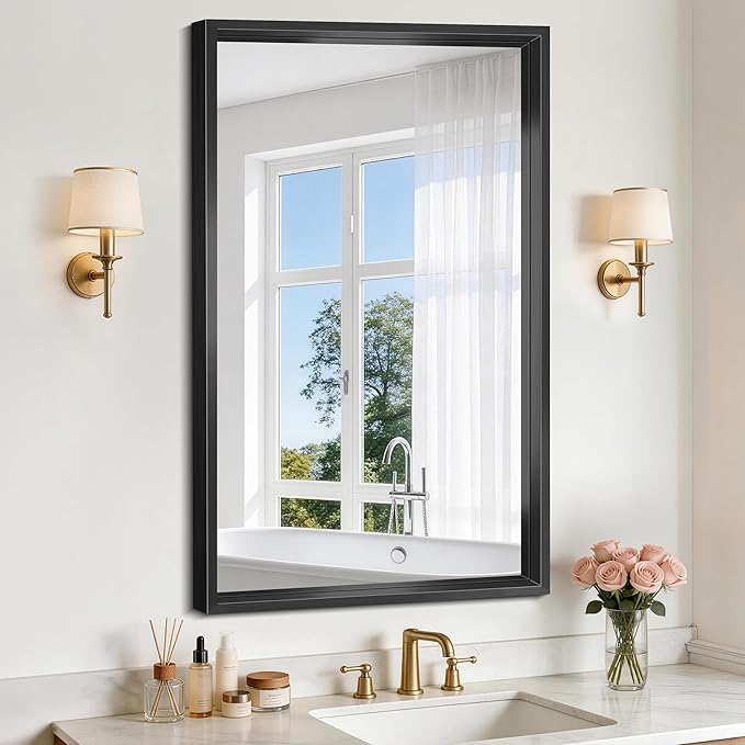 20x36 Inch Black Bathroom Mirror, Brushed Black Rectangle Mirror