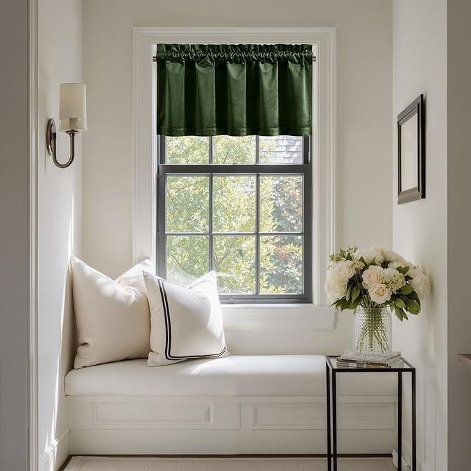 NICETOWN Velvet Cafe Windows Valance, Olive Green Window Treatment