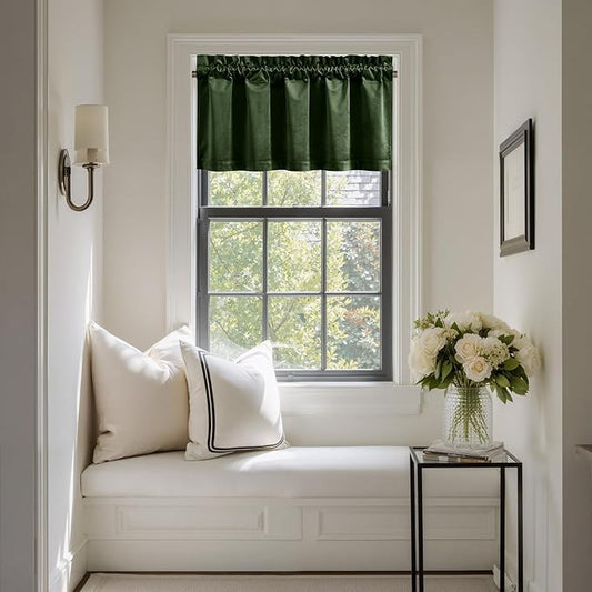 NICETOWN Velvet Cafe Windows Valance, Olive Green Window Treatment