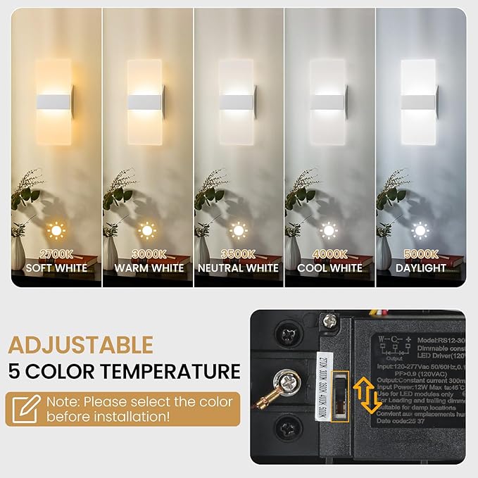 Modern LED Wall Sconces Set of Two, 12 Inch Indoor Dimmable Brushed Nickel Wall